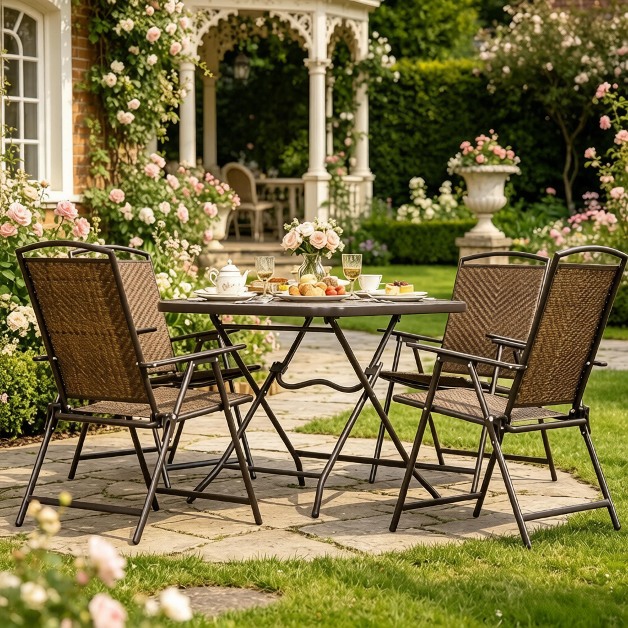 Platzsparendes Outdoor-Möbelset, klappbares Terrassen-Ess-Set, fünfteiliges Garten-Konversations-Set