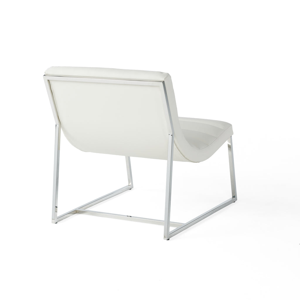 WILMOUTH ROLL OCCASIONAL CHAIR in White Leather with Chrome-Finished Steel Legs, Modern & Contemporary Style - Grand Goldman Shop