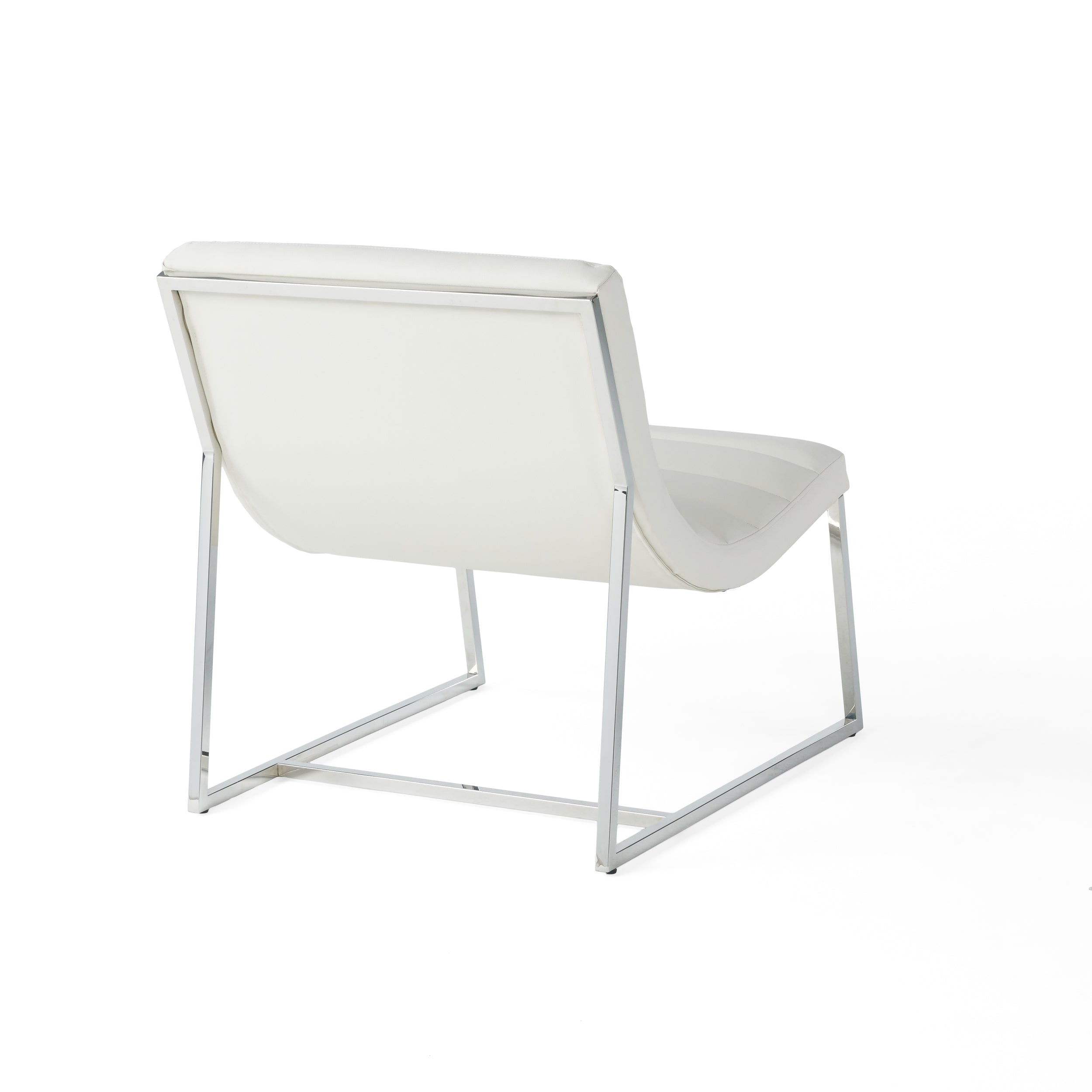 WILMOUTH ROLL OCCASIONAL CHAIR in White Leather with Chrome-Finished Steel Legs, Modern & Contemporary Style - Grand Goldman Shop