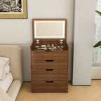 3-in-1 Vanity Desk with Flip Top Lighted Mirror & Storage Stool, Compact Makeup Dressing Table in Walnut Finish, 23.62L - Grand Goldman Shop