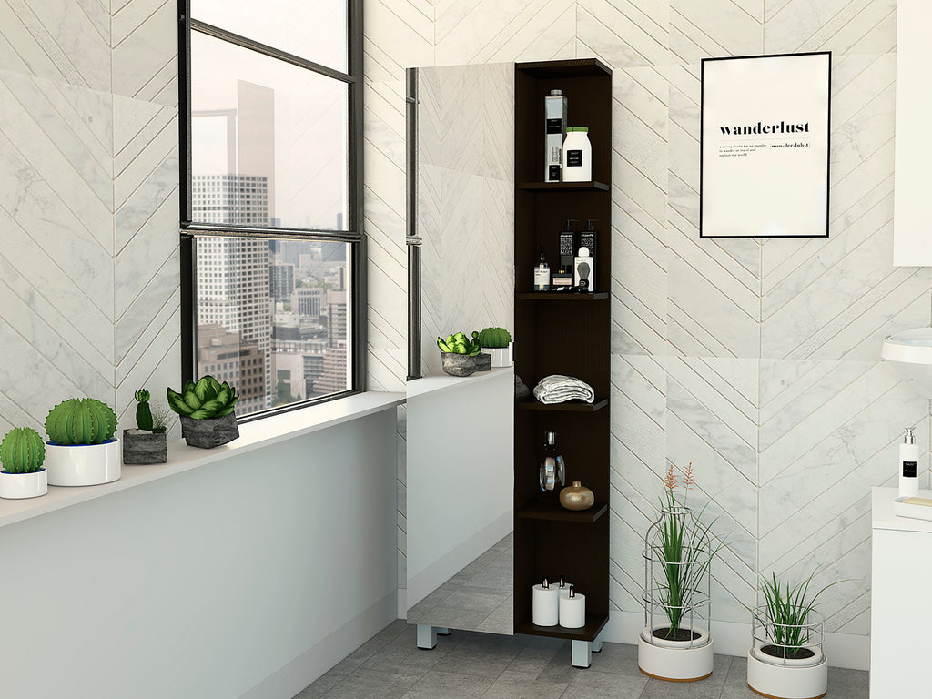 Urano Mirror Linen Cabinet, Four Interior  Shelves, Five External Shelves -Black - Grand Goldman