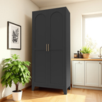 71'' 2 Shapely Doors Cabinet, Metal Storage Cabinet with Doors and Adjustable Shelves, for Bedroom, Living Room, Kitchen (Black) - Grand Goldman Shop