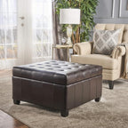 Upholstered Tufted PU Leather Storage Ottoman, Dark Brown - Grand Goldman Shop