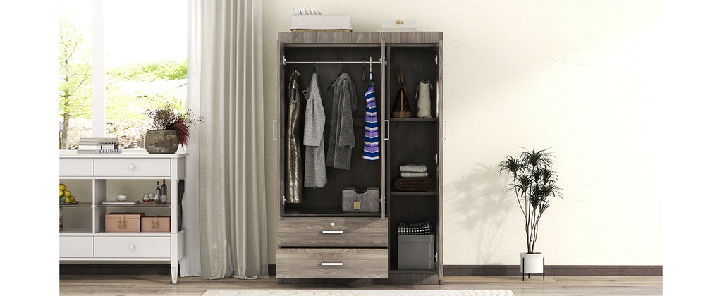 3-Door Wardrobe with 2 Drawers, Wood Grain Effect in Gray(OLD SKU:LP006001) - Grand Goldman Shop