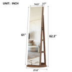 360°Swivel Jewelry Cabinet with Full Length Mirror, 360°Rotating Standing Jewelry Armoire Organizer , Lockable Storage Cabinet, Interior Lighted Mirror, Light Walnut - Grand Goldman Shop