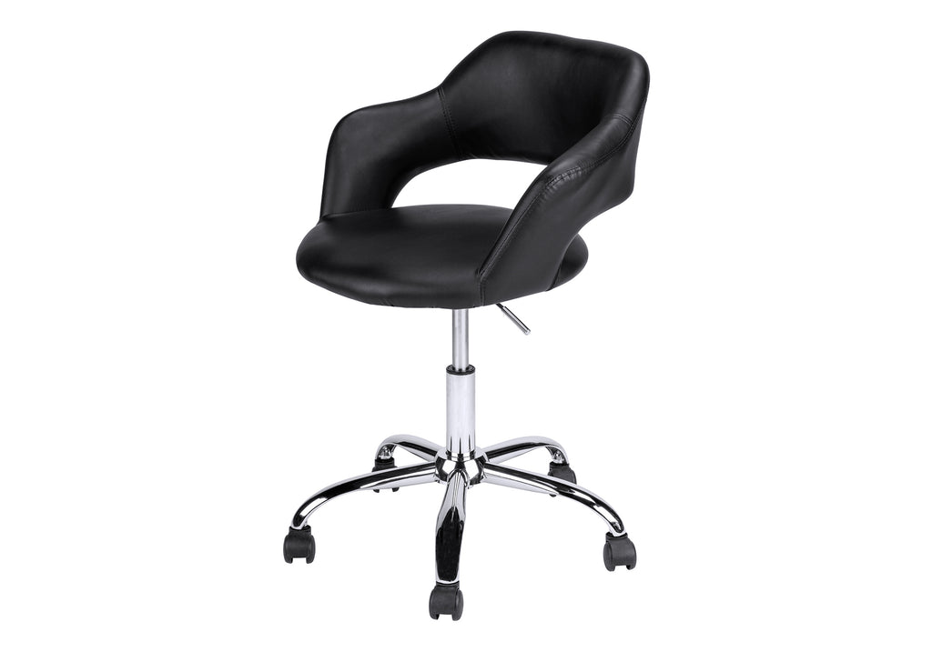 Office Chair, Adjustable Height, Swivel, Ergonomic, Armrests, Computer Desk, Work, Black Leather Look, Chrome Metal, Contempo
