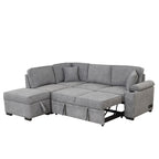 Modern Sleeper Sofa Bed with Storage Ottoman, Gray Linen, 84.75' L Shape Couch for Living Room or Apartment - Grand Goldman Shop
