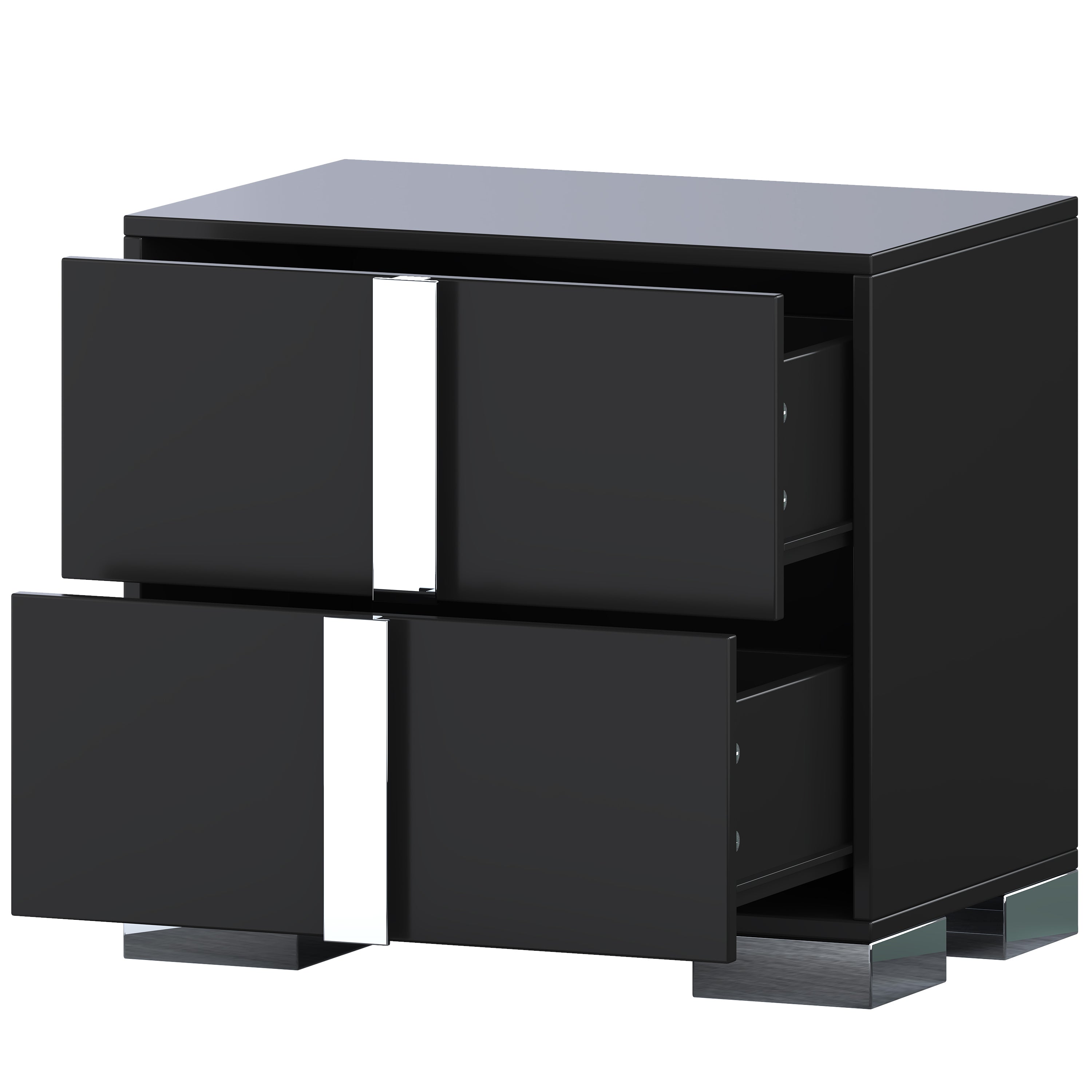 Elegant Nightstand with Metal Foot, Mirrored Bedside Table with 2 Drawers for Bedroom, Living Room, Black - Grand Goldman Shop
