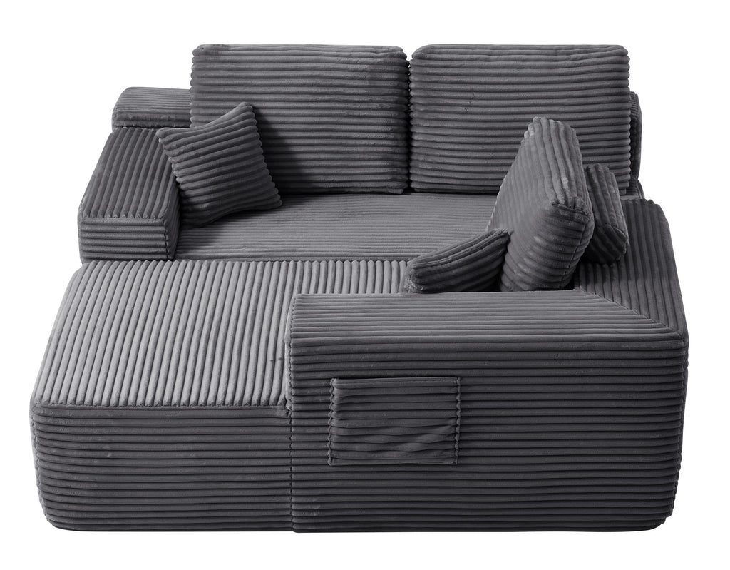 104' Cloud Sectional Sofa with L-Shape Chaise and Side Pockets , Modern Modular Design, Deep Seating, Upholstered Couch for Living Room/Bedroom, No Assembly Required (Plush Fabric), Grey,Right - Grand Goldman Shop