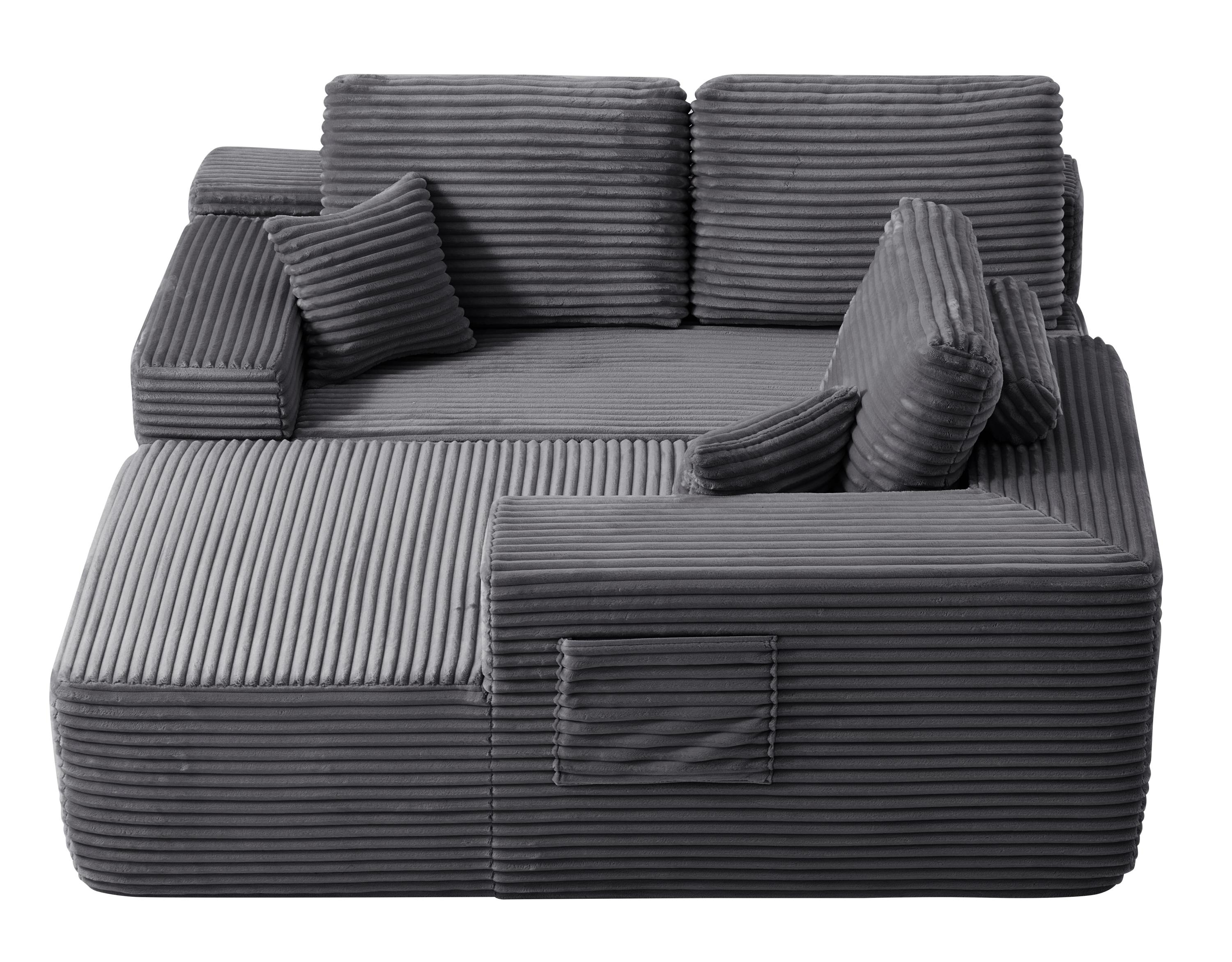 104' Cloud Sectional Sofa with L-Shape Chaise and Side Pockets , Modern Modular Design, Deep Seating, Upholstered Couch for Living Room/Bedroom, No Assembly Required (Plush Fabric), Grey,Right - Grand Goldman Shop