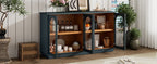 TREXM 4-Door Large Storage Buffet Cabinet with Glass Doors, Arched Cabinet with Adjustable Shelves for Kitchen, Dining Room and Living Room (Navy) - Grand Goldman Shop