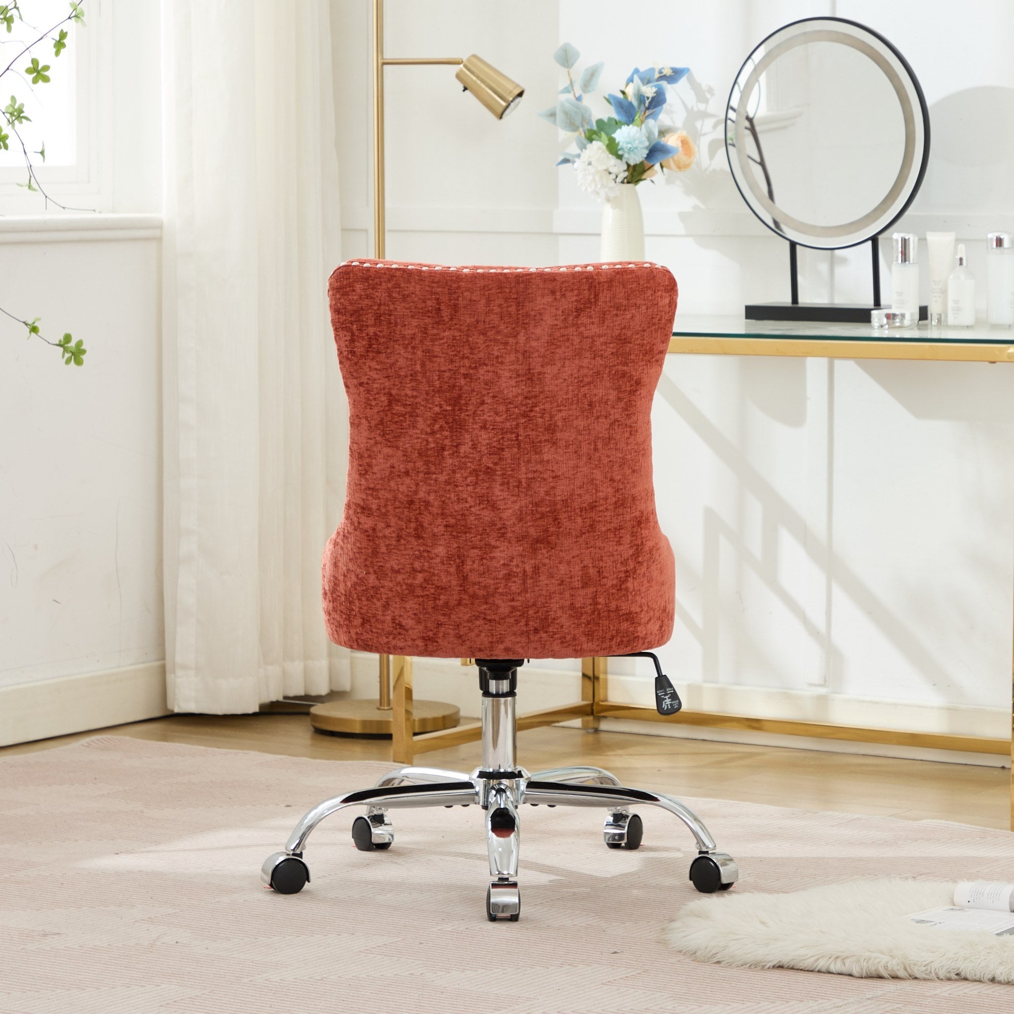 A&A Furniture Office Chair,Modern Chenille Upholstered Tufted Button Home Office Chair with Chrome Metal Base,Adjustable Desk