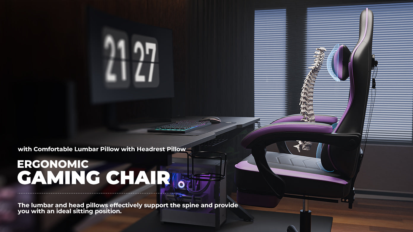 Gaming Chair, Ergonomic Computer Chair with Footrest and Massage Lumbar Support, Height Adjustable Swivel Video Game Chair fo