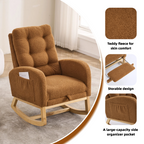 LY-5104 Caramel Accent Rocking  Chair with  Footrest High Back Rubber Wood Rocking Legs Bedroom Living Space   26.77D X 38.36W X 39.76H Inch - Grand Goldman Shop