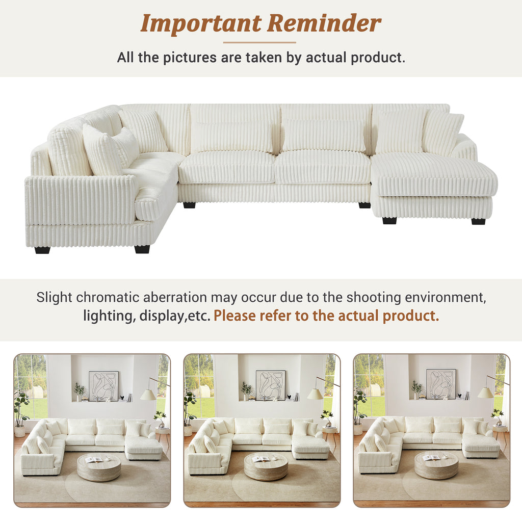 Modern Oversized U-shaped Sectional Sofa with Chaise Lounge in Beige Corduroy, 129' - Grand Goldman Shop