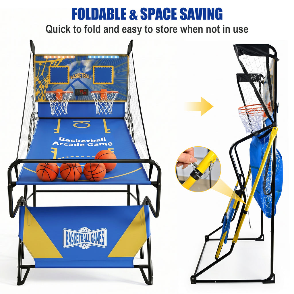 Dual Shot Foldable Basketball Arcade Game, LED Digital Scoreboard, 4 Balls & Pump, Indoor Family Entertainment Game - Grand G