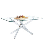 39.37' Rectangular Clear Tempered Glass Coffee Table,Stylish Design with Silver Chrome Plated Metal Legs, Coffee Table for Living Room - Grand Goldman Shop