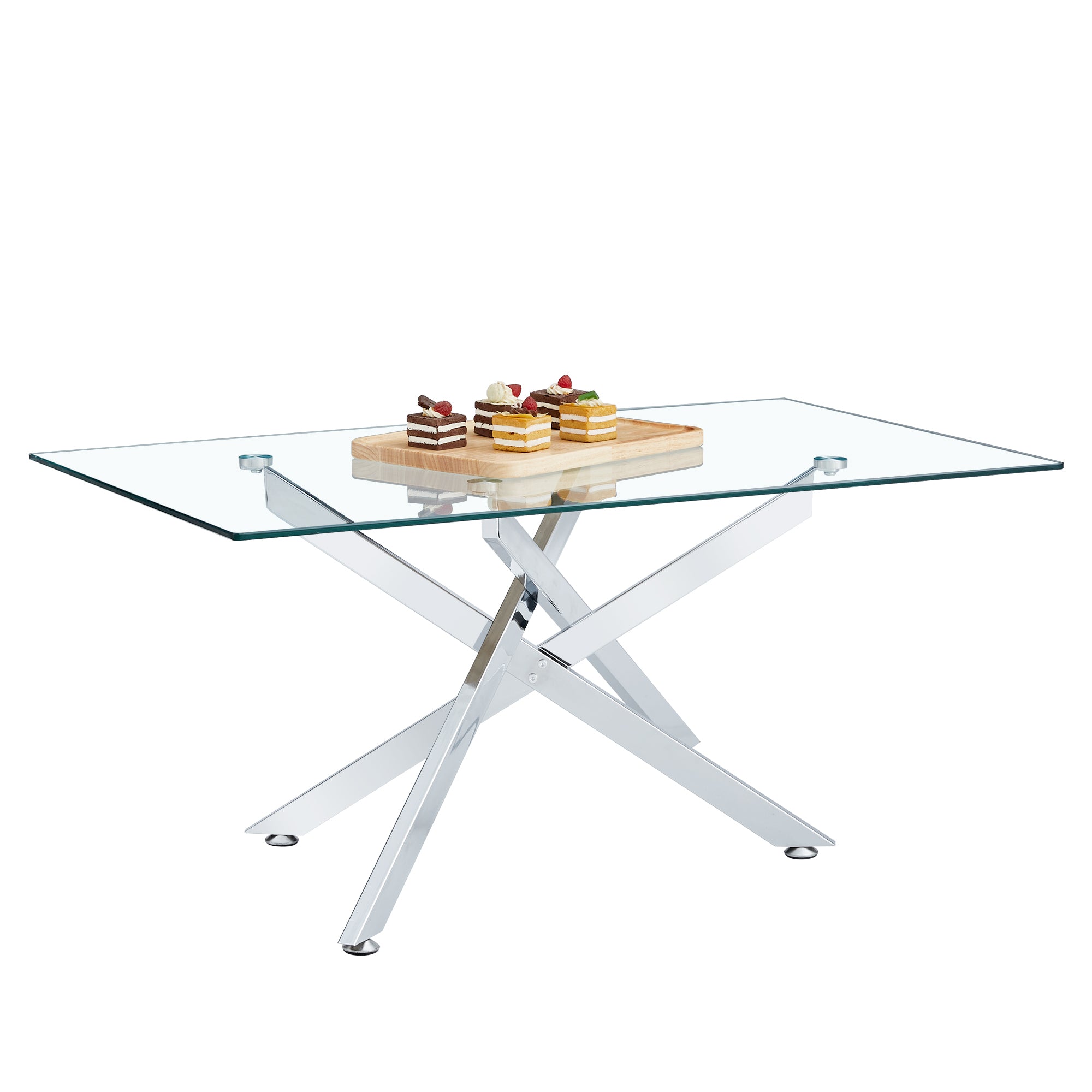 39.37' Rectangular Clear Tempered Glass Coffee Table,Stylish Design with Silver Chrome Plated Metal Legs, Coffee Table for Living Room - Grand Goldman Shop