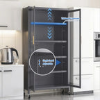 65'  Metal 6-Tier Storage Cabinet with Transparent Door, Adjustable Shelves & Wheels, for Kitchen Pantry Organization, Gray Metal - Grand Goldman Shop
