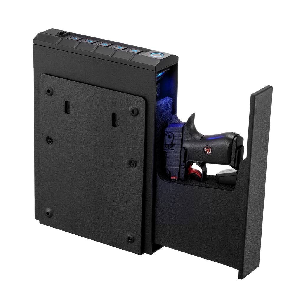 Gun Safe, Slider Handgun Gun Safe with Fingerprint/Password/Key, 3-Way Quick Access Firearm Case Box with Lighting for 1 Pist