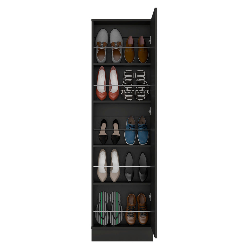 Shoe Rack Chimg, Mirror, Five Interior Shelves, Single Door Cabinet, Black Wengue Finish - Grand Goldman Shop