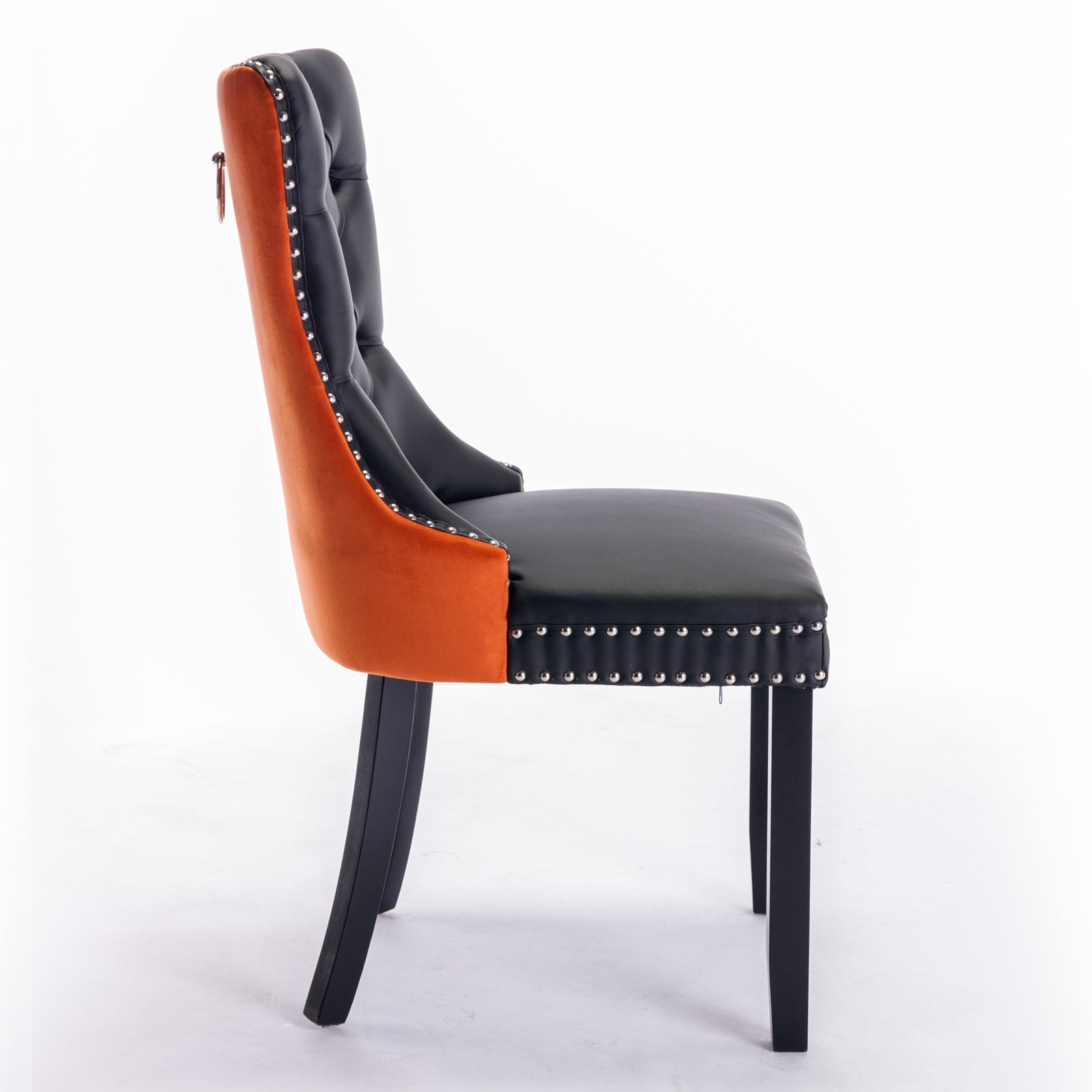 A&A Furniture,Nikki Collection Modern, High-end Tufted Solid Wood Contemporary PU and Velvet Upholstered Dining Chair with Wood Legs Nailhead Trim  2-Pcs Set，Black+Orange, SW2101BO - Grand Goldman Shop