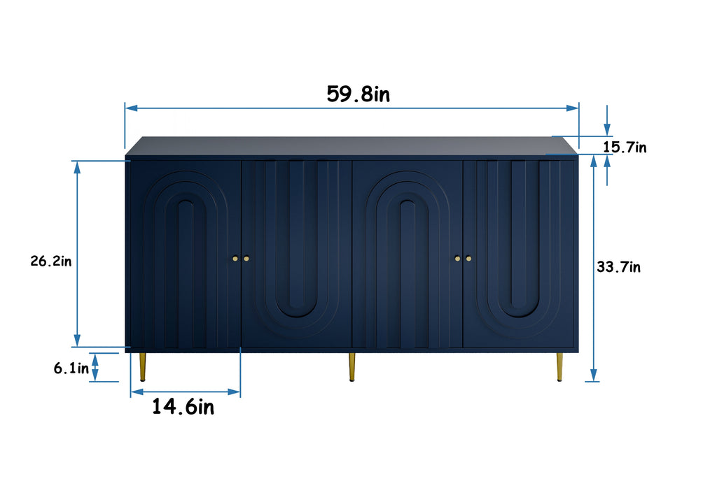 Modern Blue Lacquered 4 Door Wooden Cabinet Sideboard Buffet Server Cabinet Storage Cabinet, for Living Room, Entryway, Hallway, Office, Kitchen and Dining Room - Grand Goldman Shop