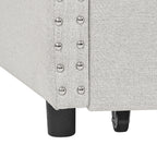 Mid-Century Twin Size Daybed with Drawers, Button Tufted Back and Copper Nail Trimmed Waved Arms, Beige Linen Upholstery, 81.5''x41''x30.5'' - Grand Goldman Shop