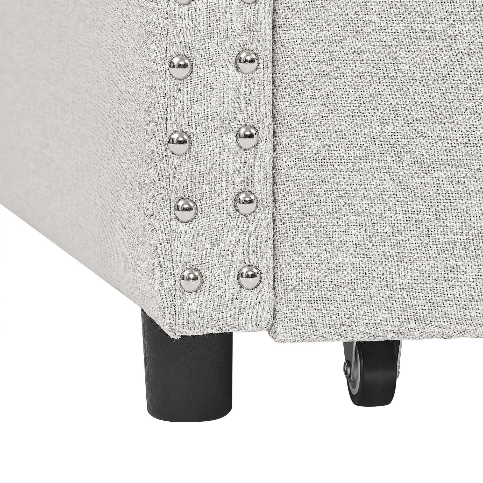 Mid-Century Twin Size Daybed with Drawers, Button Tufted Back and Copper Nail Trimmed Waved Arms, Beige Linen Upholstery, 81.5''x41''x30.5'' - Grand Goldman Shop