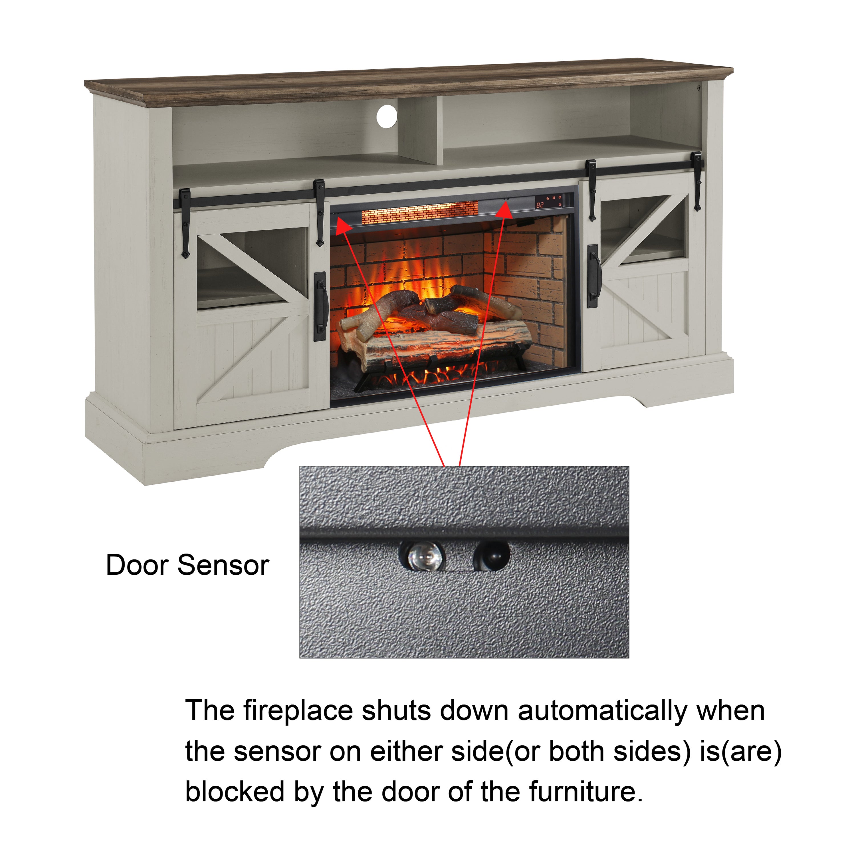 60 Inch Electric Fireplace  Entertainment Center With Door Sensor-Jasmine white color - Grand Goldman Shop