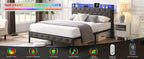 Full Bed Frame with  Storage Headboard, Charging Station and LED Lights, Upholstered Platform Bed with Heavy Metal Slats, No Box Spring Needed, Noise Free, Easy Assembly, Dark Gray - Grand Goldman Shop
