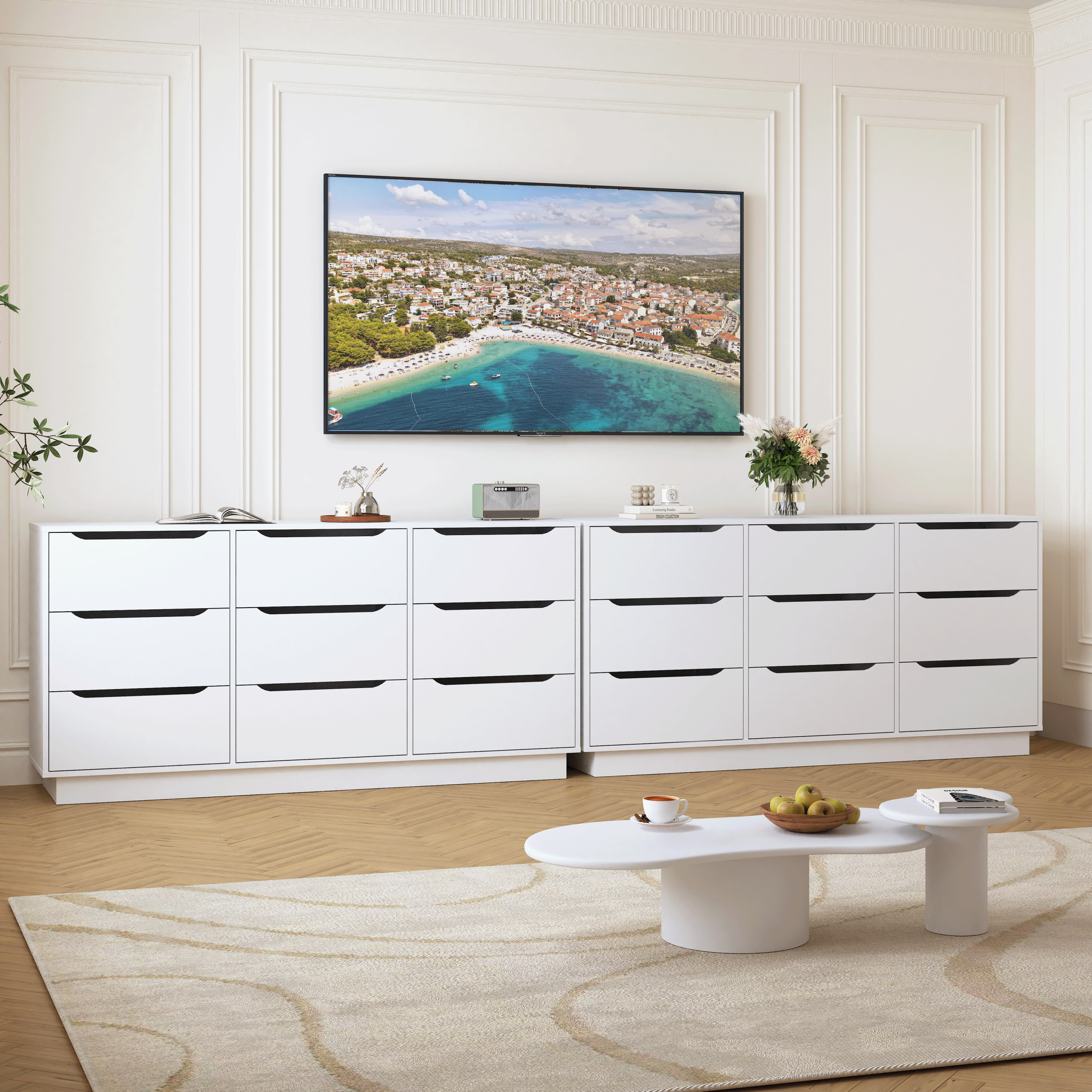 9 Drawer Dresser for Bedroom with Deep Drawers, Large Floor Wood Dressers & Chest of Drawers , Modern White Long Dressers for Closet Living Room - Grand Goldman Shop