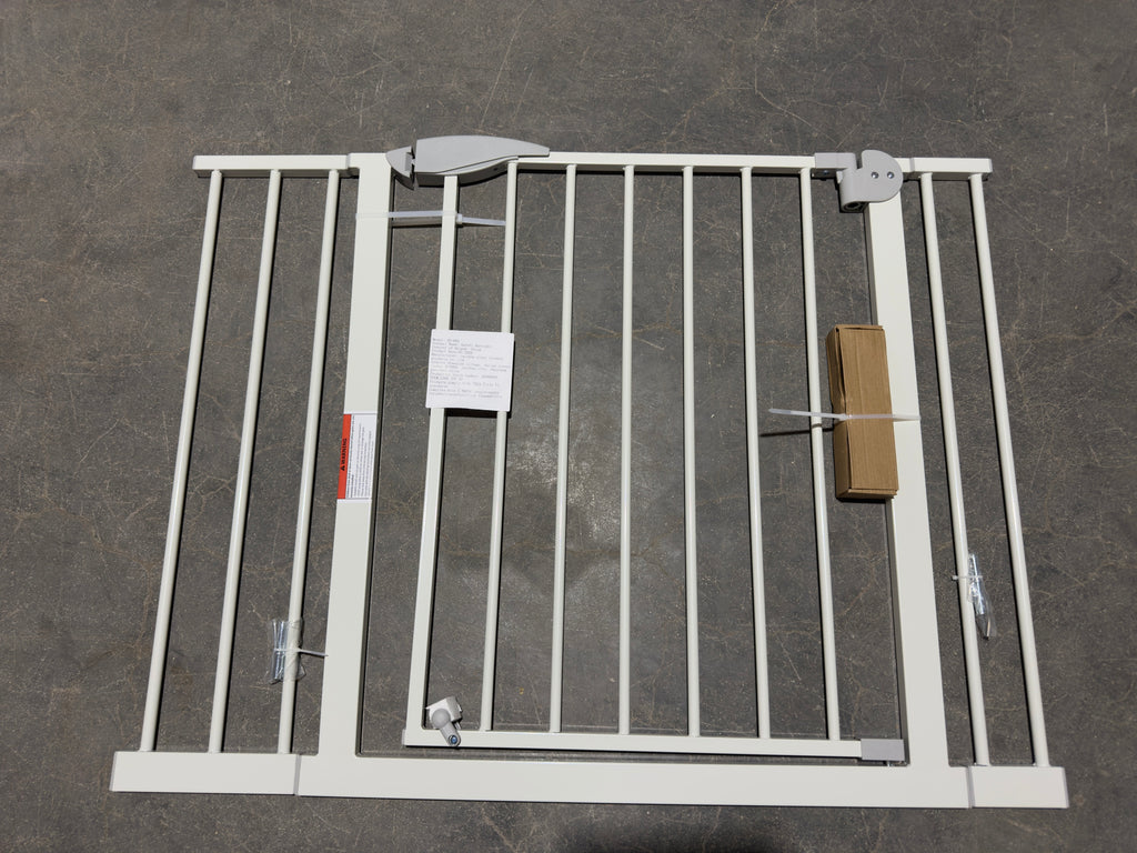White Pressure-Mounted Baby Gate for Stairs, 29.5-44.1' Wide, Steel and ABS Construction, Easy Walk-Through Design for Kids a