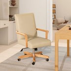 Dumont Modern Farmhouse High Back Executive Home Office Chair, Neutral Cream Beige Leather & Natural Wood - Grand Goldman