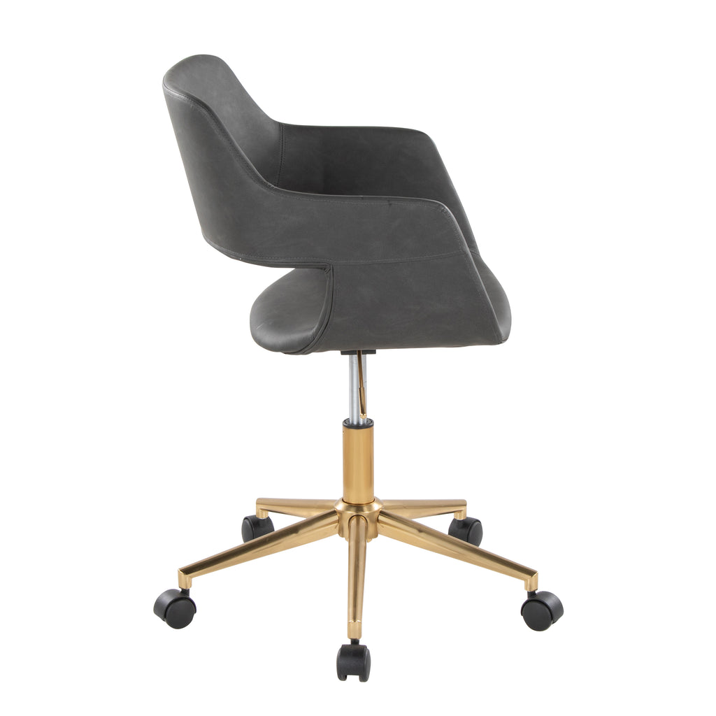 Contemporary Task Chair in Gold Metal and Grey Faux Leather - Grand Goldman