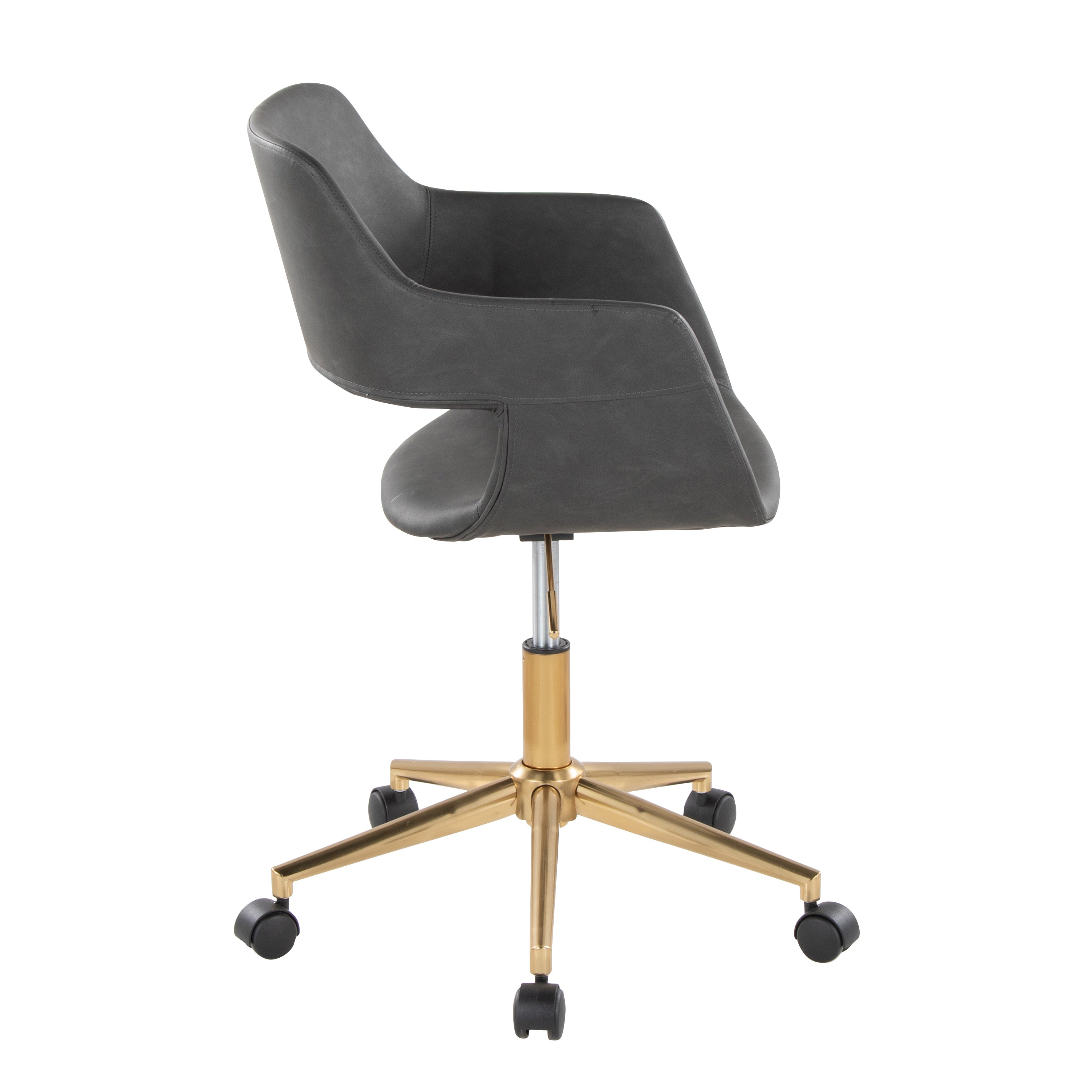 Contemporary Task Chair in Gold Metal and Grey Faux Leather - Grand Goldman