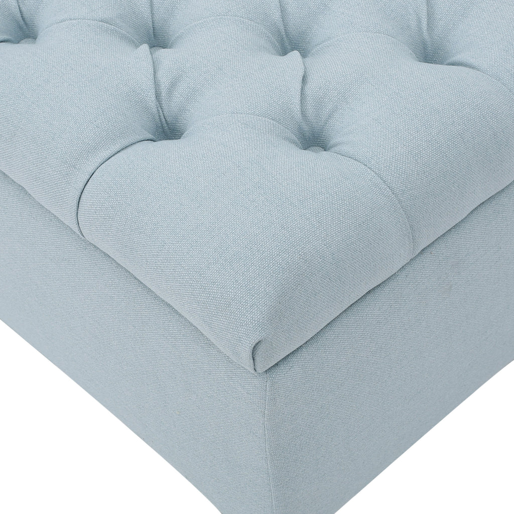 GLOUSTER Contemporary Storage Ottoman V2 with Button Tufting in Blue Fabric, 51 Inches - Grand Goldman Shop