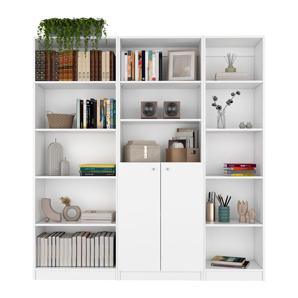 Poston 3 Piece Home Bookcase set, 67' Wide with 13 Shelves and 2-door Cabinet ,  Living Room Set  White | Premium Home Decor 