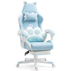 Cat Ears Gaming Chair - Ergonomic PU Leather Office Chair, Cute Chair with Footrest for Adult 310lbs Capacity, 90°-155° Recli