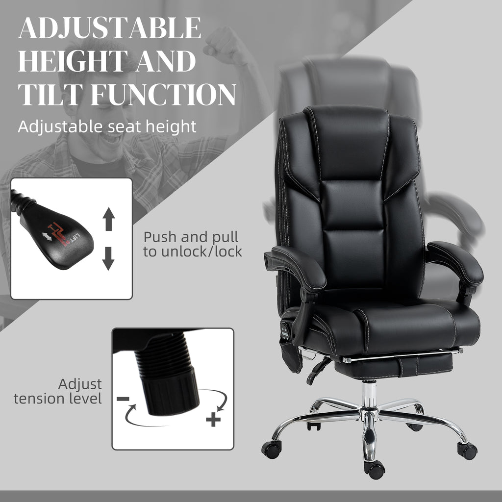 Vinsetto Massage Office Chair with 6 Vibration Points, Lumbar Heated PU Leather Reclining Computer Chair with Adjustable Heig