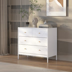 White 4-Drawer Kids Dresser with Antique Brass Pulls, Wooden Storage Cabinet for Nursery or Toddler Bedroom, 35.4' Wide - Grand Goldman Shop