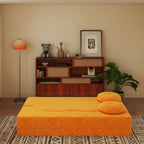 Folding Sofa Bed with Pillow, Twin Sleeper Sofa, Floor & Futon Loveseat Couch, Foam Folding Mattress Sleeper for Living Room, Guest Use, Office, Apartment, No Assembly Required, Yellow - Grand Goldman Shop