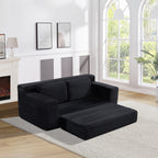 Corduroy Cloud Double Sofa, 2-in-1 Convertible Sofa Bed, Comfortable Boneless Double Sofa, Suitable for Living Room, Apartment, Small Space Black - Grand Goldman Shop