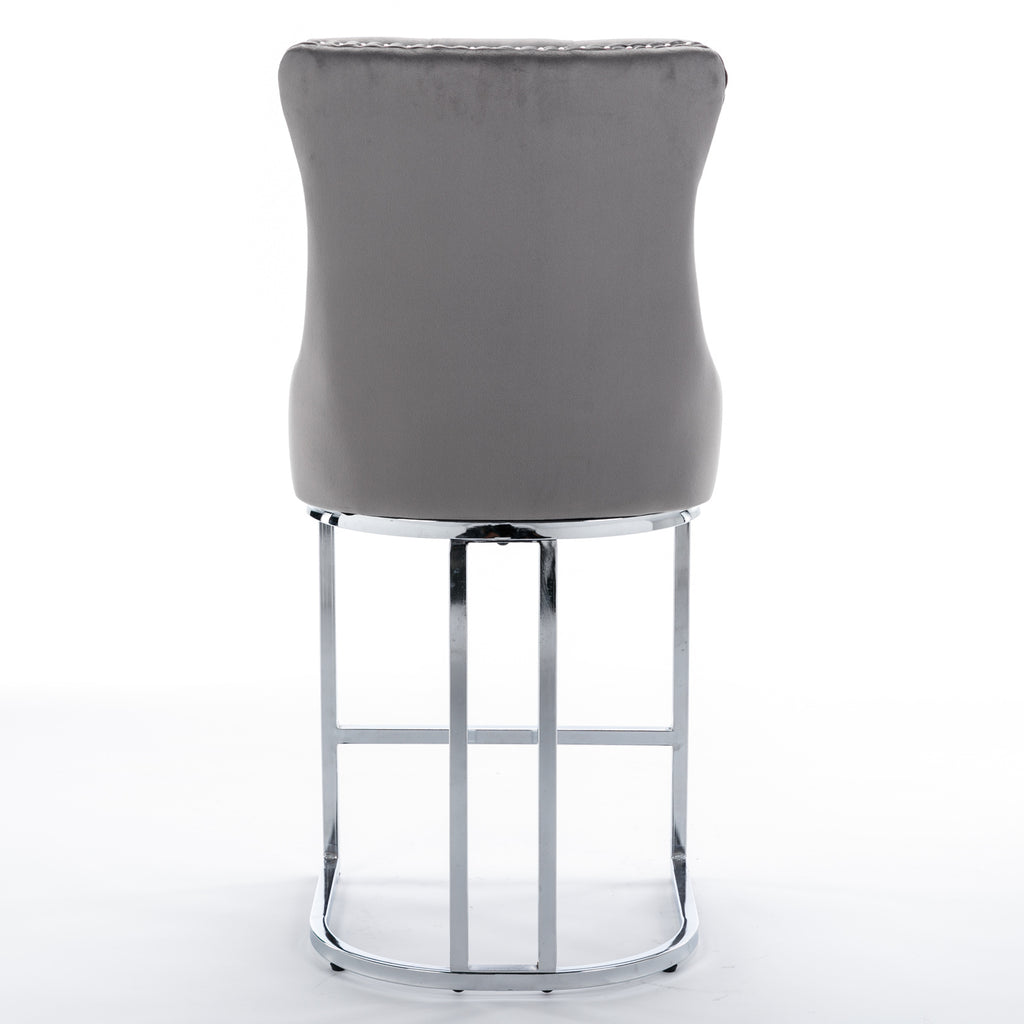 26' Counter Height Bar Stools Set of 2, Modern Velvet Barstools with Button Back&Rivet Trim Upholstered Kitchen Island Chairs with Sturdy Chromed Metal Base Legs Farmhouse Bar Stools, (Gray,2 Pack) - Grand Goldman Shop