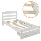 Classic Pine Wood Platform Twin Bed Frame with Storage Drawer, White Finish, No Box Spring Needed - Grand Goldman Shop