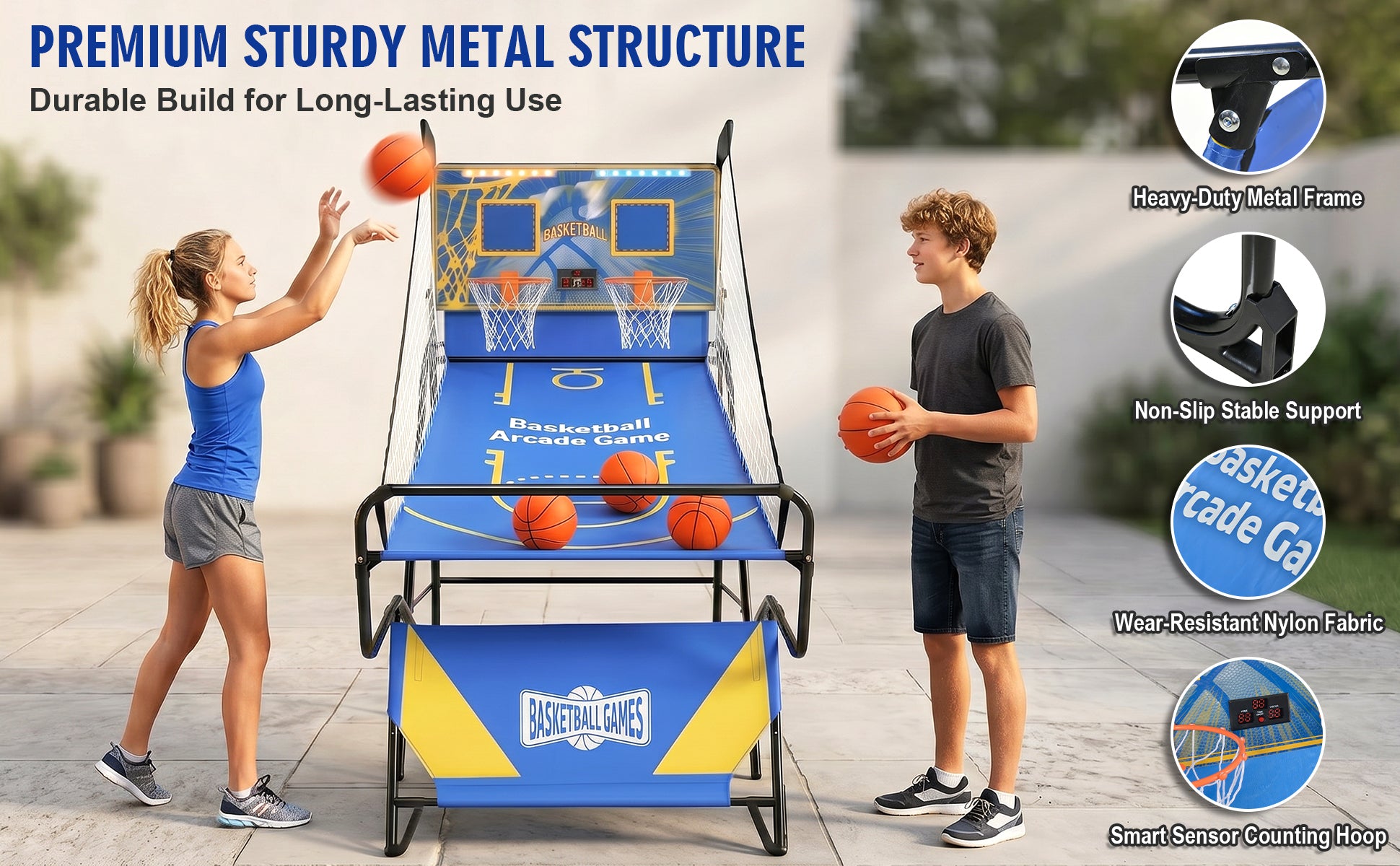 Dual Shot Foldable Basketball Arcade Game, LED Digital Scoreboard, 4 Balls & Pump, Indoor Family Entertainment Game - Grand G