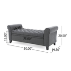 HAYES Contemporary Armed Storage Bench with Rolled Arms and Button Tufting in Dark Gray Fabric - Grand Goldman Shop