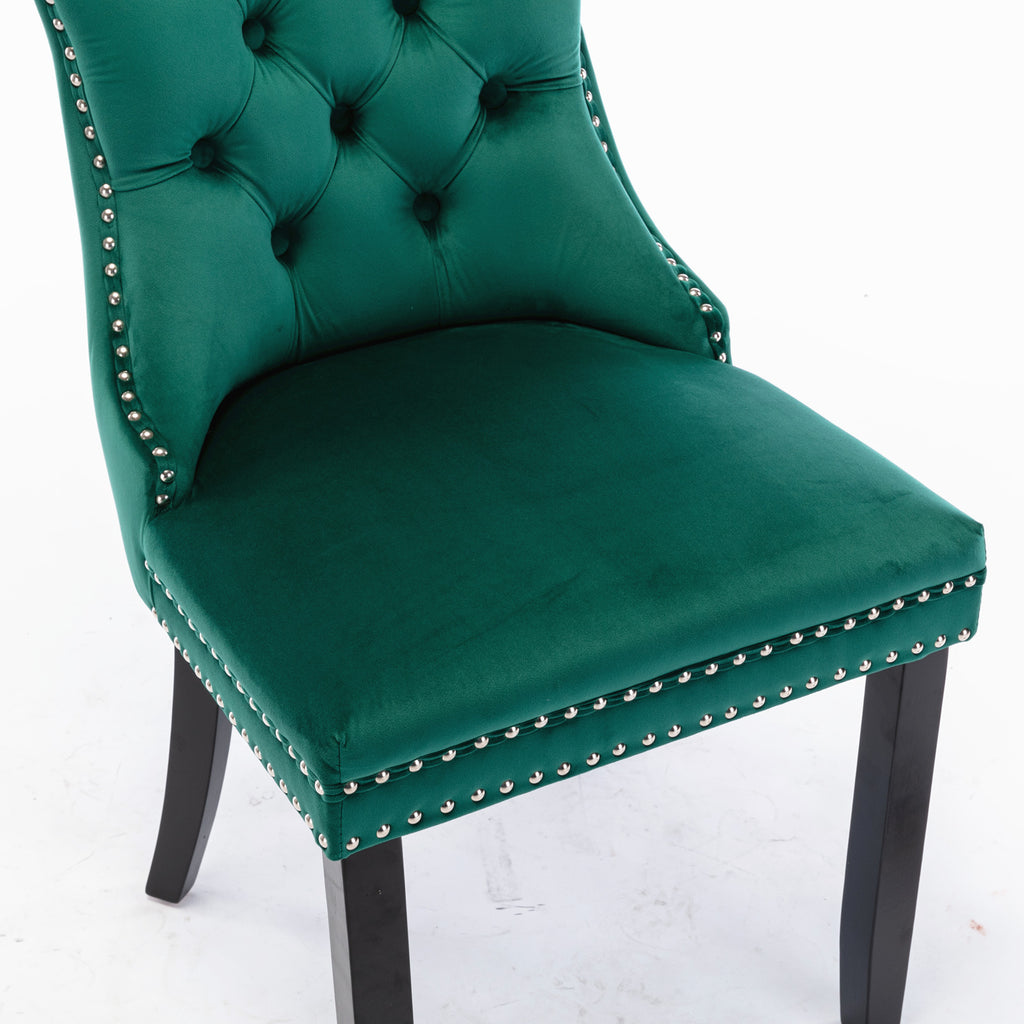 Nikki Collection Modern, High-end Tufted Solid Wood Contemporary Velvet Upholstered Dining Chair with Wood Legs Nailhead Trim 2-Pcs Set,Green, SW2001GN - Grand Goldman Shop