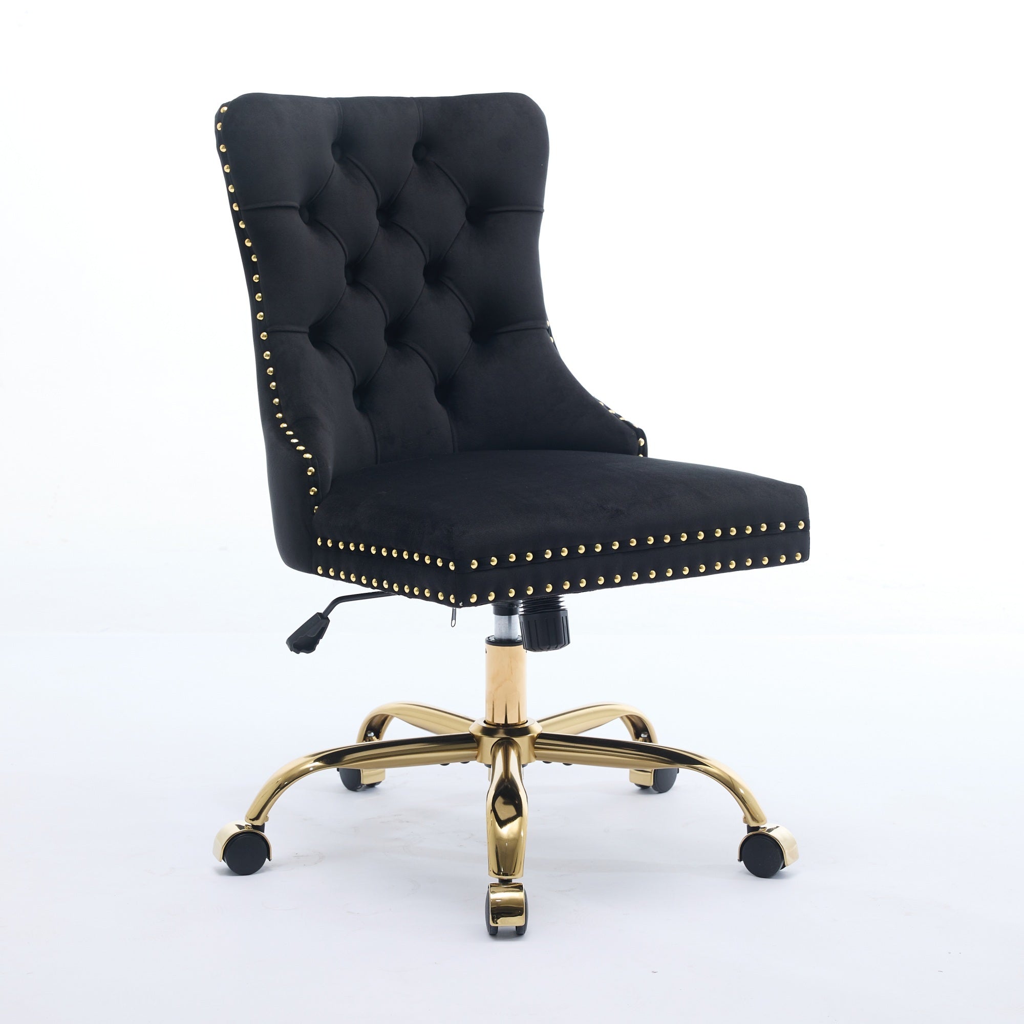 A&A Furniture Office Chair,Modern Velvet Upholstered Tufted Button Home Office Chair with Golden Metal Base,Adjustable Desk C