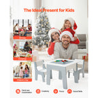 Stylish 4 in 1 Kid Activity Table and 2 Chairs Set, Graffiti & Building Blocks Double-Sided Tabletop, Toddler Play Table with